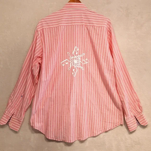 Robert Graham Men's Pink Striped Long Sleeve Button Up Shirt Sz.XL/Musical Note - Picture 4 of 13